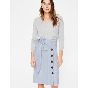 Boden Leonora Women's Linen Blend Pencil Belted blue stripe Skirt US 6 Regular